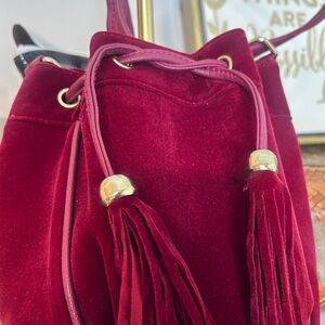 Elegant Red Velvet Bucket Bag